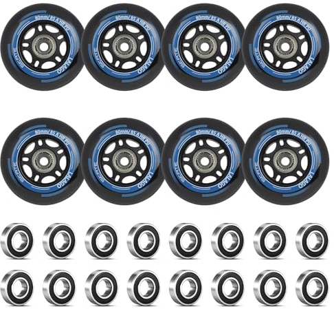 LALAGO Inline Skate Rollen 80mm, 8 Stück Inline Skate Räder 88AHRPU, Inliner Rollen mit Kugellager ABEC 9, Indoor-/Outdoor-Rollschuh-Räder für K2 Hudora Gonex Apollo Inline Skate