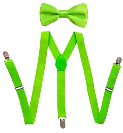 HABITER Child Kids Suspenders Bowtie Set Adjustable Suspender Set for Boys and Girls(Light Green)