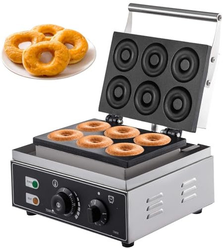 Máquina comercial para hacer donuts,Máquina eléctrica para hacer donuts de 6 agujeros,Calentamiento rápido y control preciso de la temperatura antiadherente,1550W Calentamiento de doble cara para pana