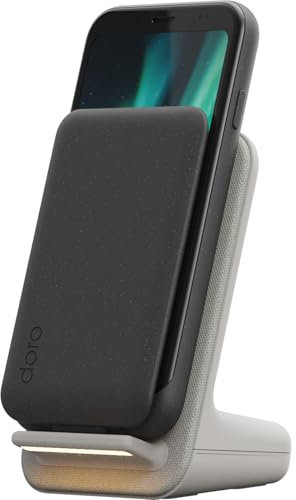 Doro - Aurora A20 Flip Smartphone - Seniorentelefon - einfach zu bedienen - Hilfetaste mit GPS-Ortung - hörgerätekompatibel - drahtlose Ladestation im Lieferumfang enthalten - Graphit