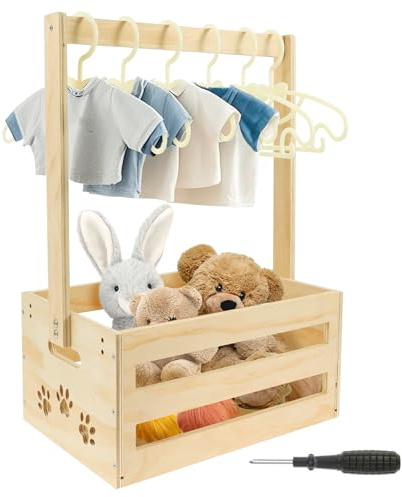 harupink Cesta de bebé regalo con 6 perchas para bebé, armario con asa de madera, 33 × 17 × 23 cm, cesta para recién nacidos, para cumpleaños, baby shower, regalo de Navidad, nuevos padres (A)