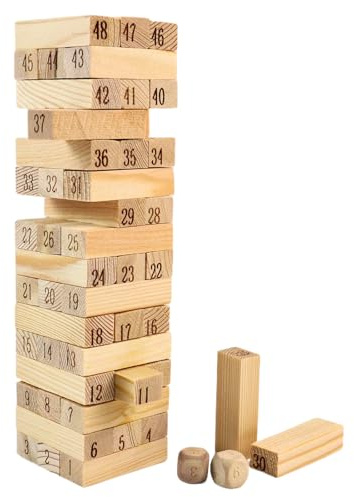 PIWOSGOL Tour mobile en bois 48 blocs à empiler, petit jeu d'empilage pour enfants à partir de 3 ans, dextérité, favorise le développement et la motricité des tout-petits, 17,5 x 4,5 x 4,5 cm