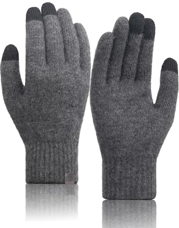 TRENDOUX Guantes Movil Térmicos Frio Invierno Hombre Mujer, Guante Tactiles Lana Merino de Punto Nieve, Frio Transpirable Absorbe Humedad para Conducir Running Senderismo Deporte - Gris L