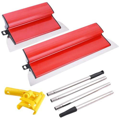 GAESHOW Kit Spatola per Lisciatura con Manico Telescopico, 25cm+40cm Kit Spatole per Stucco con Lama in Acciaio Inossidabile da 0,35 mm, Costruzione di Pareti a Secco e Decorazione