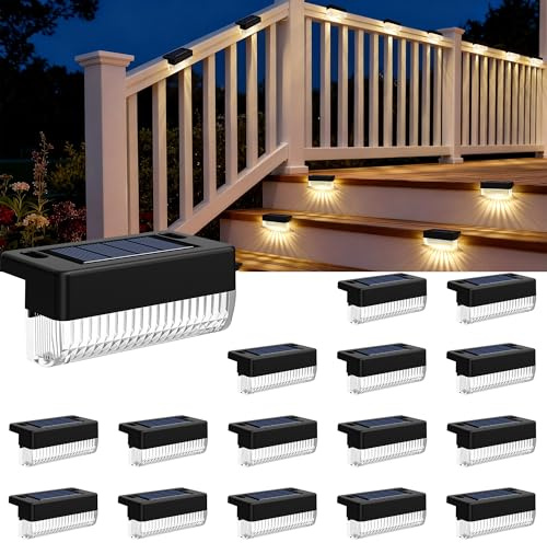 Solar Deck Lights Outdoor, Solar Step Lights Waterproof, 16 Pack Warm White