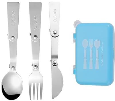 Nivofu 3 Piezas Cubiertos Plegables, Cuchara Plegable, Tenedor Plegable, Acero Inoxidable 304, Portátil, Para Camping, Senderismo, Picnic, Viajes