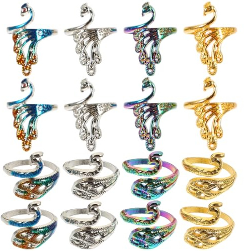SUPVOX 16 Anillos de Tejer Abiertos de Aleación para Dedos, Sujeta-hilos Creativos Diseño de Pavo Real, Accesorios para Manualidades y Crochet, Uso Profesional para Proyectos de Tejido