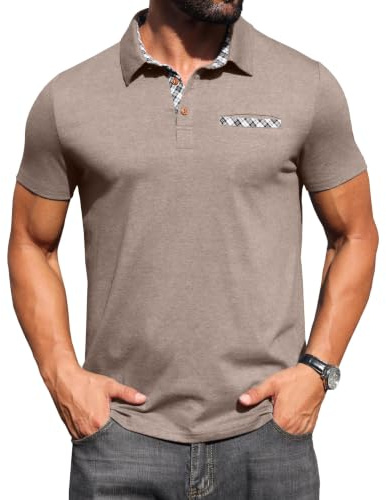 Hisir pikétröja, herr, kortärmad, bomull, stretch, pikétröja, skjorta med rutig krage och bröstfickdetalj, sommar, avslappnad t-shirt för män, affärer, fritid och golf