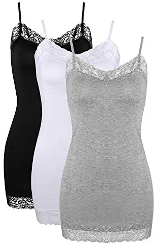 Camiseta de Tirantes para Mujer con Corte de Encaje., Negro, Blanco y Gris., S