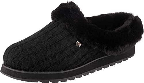 Skechers Women's Keepsakes - Ice Angel slipper, Black Cable Knit Sweater Faux Fur Trim 01, 2 UK
