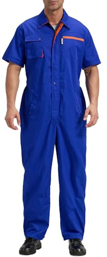 Yukirtiq Tuta da Lavoro Intere da Uomo Tute da Meccanico Manica Corta Leggero Tute da Lavoro Estate Traspirante Salopette da Lavoro, Blu, M