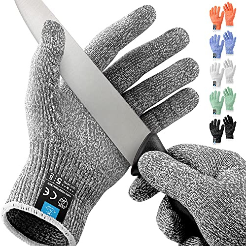 Zulay Cut Resistant Gloves Food Grade Level 5 Protection - Comfortable Safety Cutting Gloves For Chefs - Cut Resistant Work Gloves For Oyster Shucking, Fish Fillet, Mandolin Slicing (Small, Gray)
