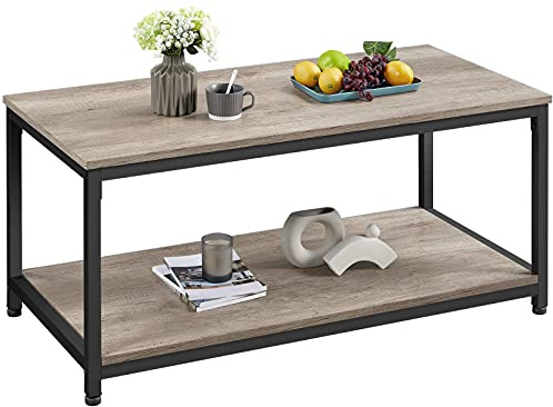 Yaheetech Gray Coffee Table 39.5 Rectangle 2-Tier Wood Top Metal Frame