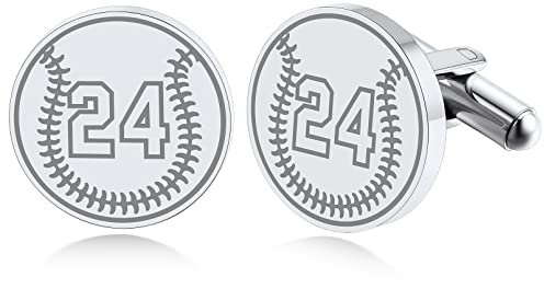 Custom4U Gemelos Personalizados Camisa Hombre Acero Inoxidable 316L Pelota de Béisbol Cubrebotones Plateados Accesorios Decorativos Ropas Trajes Regalo Padrino Novio Número Grabado