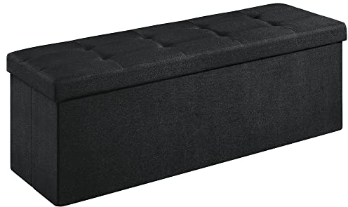 SONGMICS MAZIE Collection - Storage Ottoman Bench, 110 cm Folding Foot Rest Stool, End of Bed Bench, Easy Assembly, for Living Room, Bedroom, Entryway, Ink Black LSF077B20V1