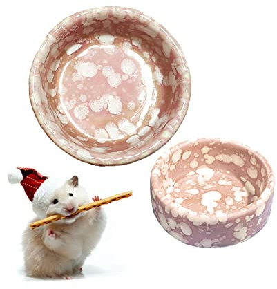 kathson 2 Pcs Hamster Food Bowl Guinea Pig Ceramic Water Bowl Small Animal Feeding Dish for Dwarf Hamster Gerbil Syrian Ferret Hedgehog Chinchilla Bunny (Pink)…