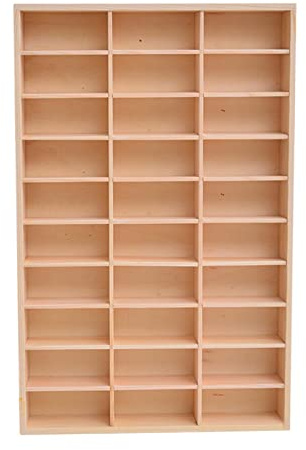 Perfeclan Wooden Wall Mounted Display Cabinet Trinket Shelf Display Case Wall Hanging Unit Souvenir Organiser Minifigure Display Case for Collectibles, Toys, Model Car, and Ornaments,30 Grid