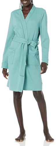 Amazon Essentials Women's Lightweight Waffle Mid-Length Robe, Teal Blue, Small