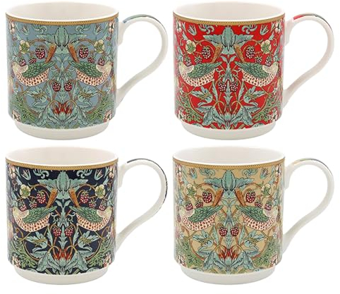 Lesser & Pavey S Berry Thief Stacking Mugs Set of 4 | Ceramic Coffee Mugs Set for Home or Work | Premium Design Mugs Set for All Occasions | Lovely Mugs for Tea, Coffee & Hot Drinks - William Morris