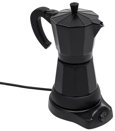 FortyFor Caffettiera elettrica da 300 ml, colore nero, per caffè elettrico, per 4-6 tazze, moka, espresso