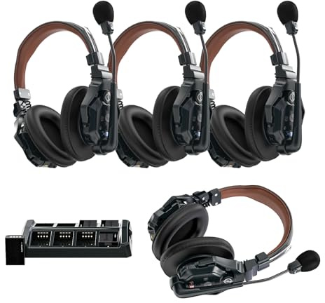 Hollyland Solidcom C1 Pro Wireless Intercom-Headset-System ENC Vollduplex 4-Personen, 335 m Teamkommunikation mit PTT-Stummschaltung, Headset für Kirche, Drohne, TV-Filmproduktion (Doppelohr-Version)