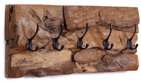 CREEDWOOD Holz WANDGARDEROBE Mara | 5 Haken, Treibholz, 50cm | Drift Holzgarderobe, Flurgarderobe, Garderobenpaneel, Natur Kleiderhaken, Hakenleiste, Wandhaken