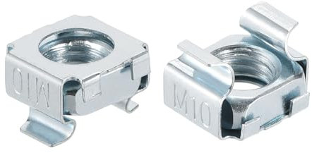 sourcing map M10 x 1.5mm Cage Nut, 5Pcs Snap-in Cage Nuts, Carbon Steel Zinc Plated Metric Nut for Server Rack Cabinet, Silver