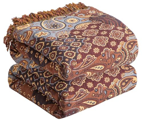 SE SOFTEXLY boho-filt 100 % bomull – dubbelsidigt muslin-boho-överkast 150 x 200 cm, lapptäcke, mysig sofföverdrag och överkast, perfekt för vardagsrum och sovrum, röd/rosa