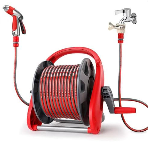 Carro portamangueras con asa integrada, Carro portamangueras de jardín, mangueras de Agua portátiles con Conectores rápidos para Pistola de Agua, camión de riego para césped de Exterior (15