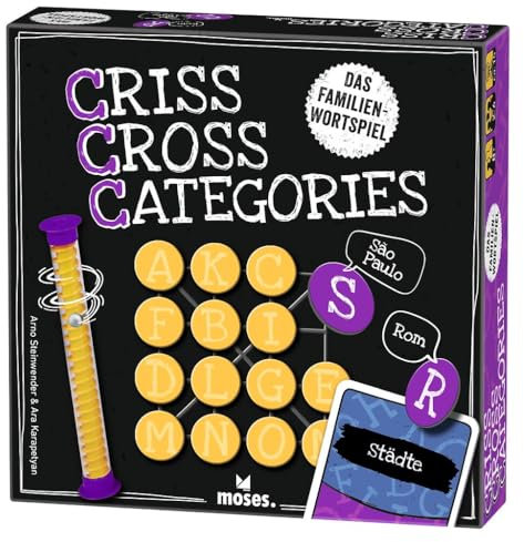 moses. Criss Cross Categories, rasantes Wortspiel mit Stadt-Land-Fluss & Bingo-Elementen, Familienspiel mit innovativem Timer & 400 Kategorien, Denkspiel für Erwachsene & Kinder ab 8 Jahren