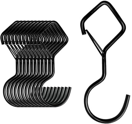 Valorada 10Pack Black S Hooks, Metal Hanging Hook with Safety Buckle Black, Kitchen Hooks for Plants, Lights, Kitchenware, Pans, Pots, Utensils, Clothes, Towels