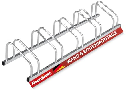 Floordirekt Cykelställ golv för 5 cyklar med däckbredder upp till 55 mm järncykelhållare 170 x 33 x 26,5 cm (silver, 5 cyklar)