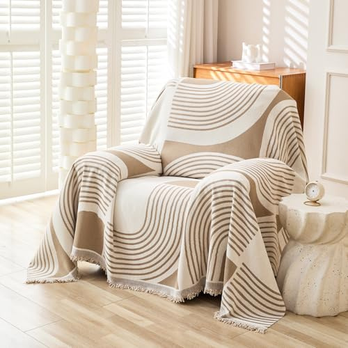 WEYOND Housse de Canapé, Protege Canape Couvre Canapé, 180 x 230 cm, Kaki | Bohème en Chenille, Lavable, Antidérapant et Antitache, Plaid Canapé de Protection pour Canapé d'Angle, 1/2/3/4 Places