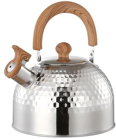Whistling Tea Kettle, 2 L Stainless Steel Teakettle Whistling Tea Pot for Stovetop, Hot Water Boiler with Folding Handle for Tea Milk Coffee for Gas Hob Induction Hob Log Burner Wood Stove