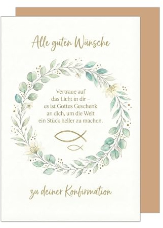 Edition Seidel Premium Glückwunschkarte zur Konfirmation mit Umschlag. Konfirmationskarte Karte Grußkarte Spruch Sprüche Mädchen Junge Jugendliche Lorbeer Kranz Fische Wünsche (KF345 SW026)