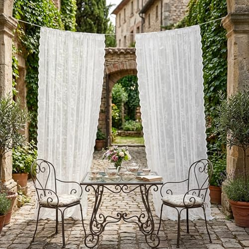 1 pcs Lace Curtains, Net Curtains for Windows Lace, Vintage White Net Curtains Floral Net Curtains for Windows, Kitchen Curtains for Windows Kitchen,75cm x 200cm