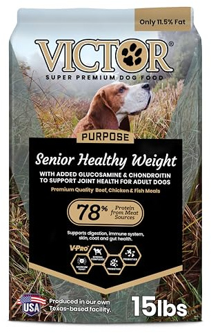 VICTOR Super Premium Dog Food – Purpose – Senior Healthy Weight Management – Dry Dog Food for Adult Dogs – Gluten Free with Glucosamine and Chondroitin, for Hip and Joint Health, 15lbs