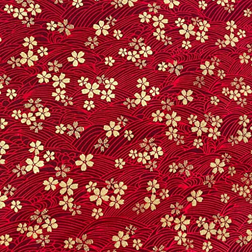 Jukway Cotton Fabric by The Metre, 100x145 cm, 100% Cotton Fabrics, Bronzing Design Floral Printed Decorative Cloths for Sewing, Quilting, Crafts, Curtains, Upholstery (Red)