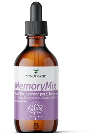 Vonderweid - MemoryMix | Mix Tinture Madri con Gingko + Eleuterococco + Bacopa + Centella | Integratore Memoria e Concentrazione Naturale | Estratto Totale ad Ultrasuoni | Analcolico, Vegan | 100 ml