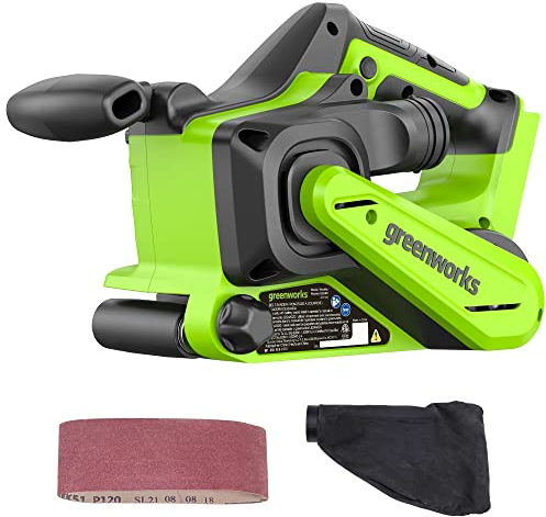 Greenworks 24V Brushless Cordless 3in. x 18in. Belt Sander Kit with Dust Bag and 60 Grit Sandpaper, Tool Only