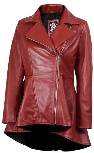 fjackets Chaqueta de piel auténtica para mujer, elegante chaqueta peplum de cuero para mujer, XL
