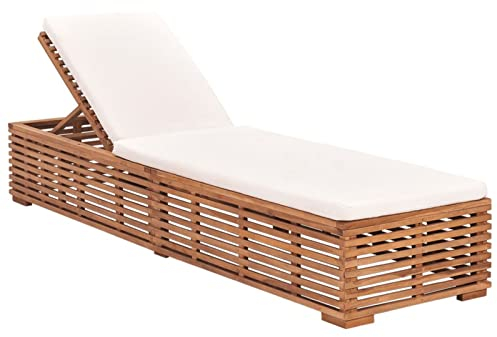 CIADAZ Sonnenliege mit Creme Kissen, Gartenliege, Liegestuhl, Sonnenstuhl, Sonneninsel Outdoor, Liegen, Gartenmöbel, Bäderliege, Relaxliege, Teak Massivholz