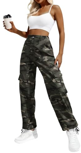 Lepunuo Women Camo Pants Camouflage Cargo Pants Ankle Cuffed Army Fatigue Joggers Streetwear