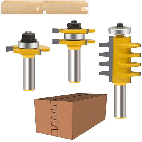 OLETBE-TECH OLETBE 1/2 Inch Shank Router Bit Set 3 PCS, Extended Door Rail Cabinet Stile Router Bits Sets, Woodworking Milling Cutter Tools, Router Grooving Tool (Yellow)