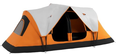 Outsunny 6 Man Camping Tent 2 Bedroom Tunnel Tent Waterproof | Large Family Tent, Rainfly, Screen Panels, Portable with Bag, Fishing, Hiking, Festival, 450L x 215W x 180H cm