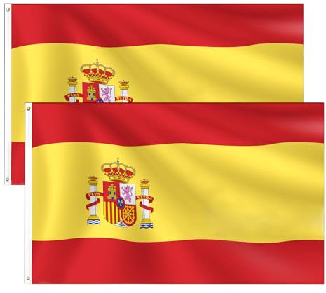 2 Piezas Bandera de España grande de 90 x 150 cm, Bandera España Balcón Reforzada y con 2 Ojales metálicos.Spanish Flag.Bandera Nacional Española,Bandera Resistente Impermeable Súper Resistente