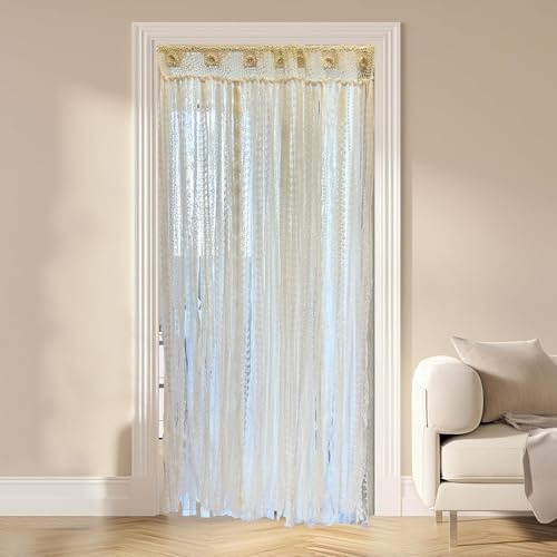 Lace Closet Curtain for Open Closet Boho Macrame Cotton Doorway Curtain Privacy Room Divider Curtain for Bedroom Kitchen Bathroom Wedding Backdrop Wall Hanging Bohemian Decor 40 W x 72 L Cream
