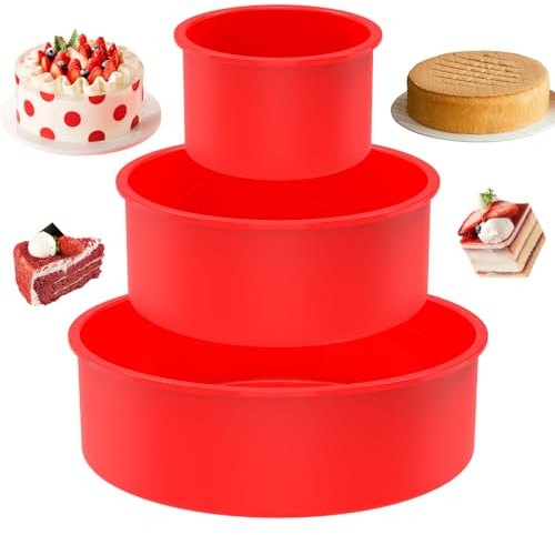 3 Pcs Silicone Cake Tins for Baking - 3 Sizes 4,6,8 Inch Nonstick-Quick Release Silicone Baking Pans Set for Layer, Cheese, Colorful Cakes & Muffins