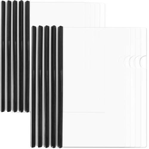 FOSHISY A4 10er Pack transparente Berichtsmappen mit Schiebestangen, 9mm (Kapazität für 40 Blätter) Schiebestangen-Berichtsmappen, Schwarz (Kapazität für 40 Blätter, Schwarz)
