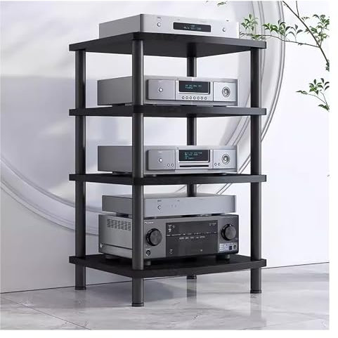 2/3/4-stufiges HiFi-Audio-Rack-Regal aus Metall und Holz, AV-Komponenten-Medienständer, Stereoschrank für Verstärker/Plattenspieler/Stereo-Receiver, Organizer für Audio-Video-Geräte (schwarz